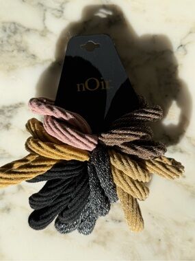 NWT Noir Fabric Metallic Hair Ties Ponytail Holders Neutral Gold Black Pink